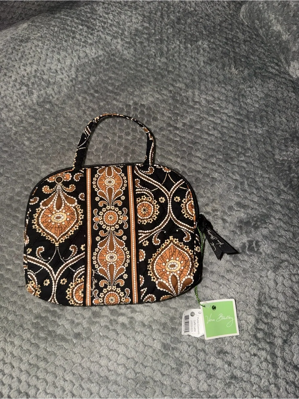 Vera Bradley cafe latte Black and Tan Paisley Quilted Cosmetic Tote